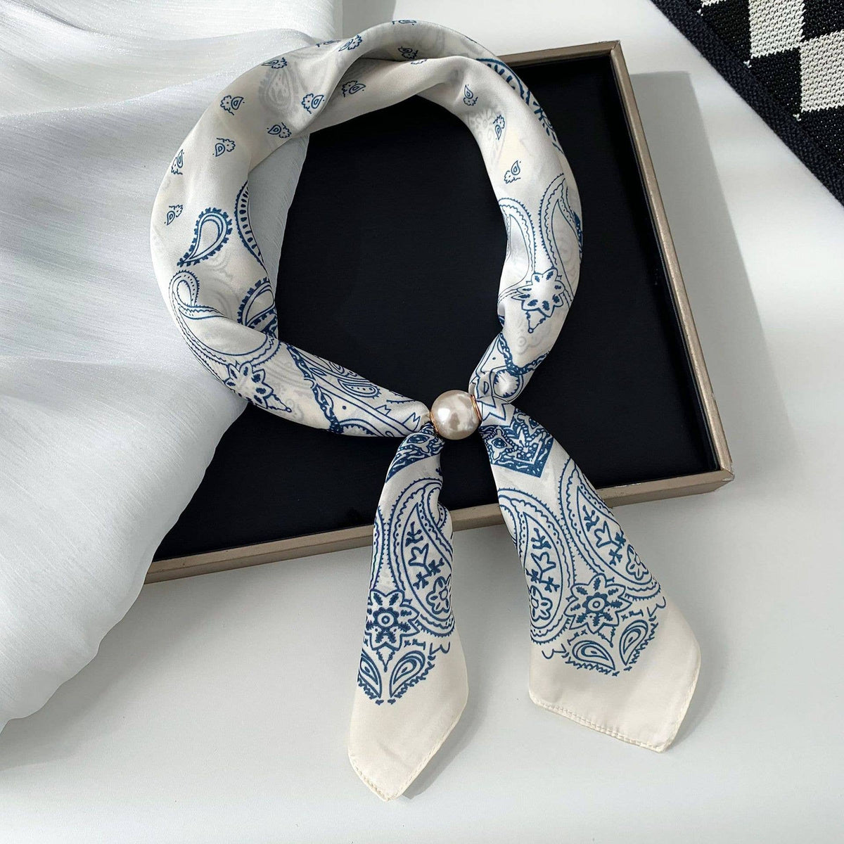 MKS America - Elegant Printed Pearl Magnetic Clasp Scarf: NO-5 / M