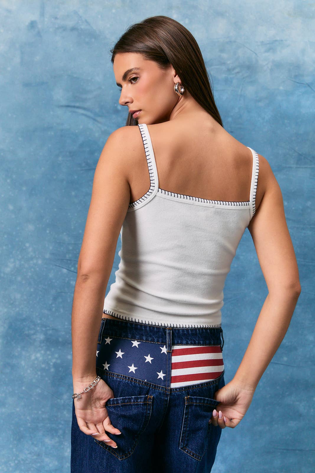 LE LIS - TANK TOP WITH AMERICAN FLAG ON FRONT: White / XS