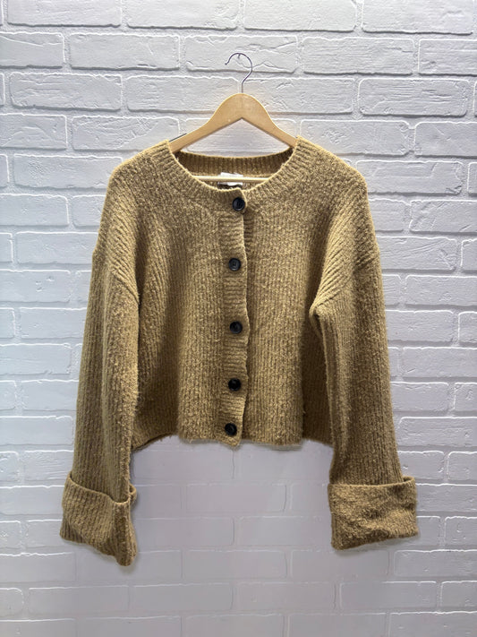 Dress Forum Cropped Knit Cardigan – Tan | Size Large
