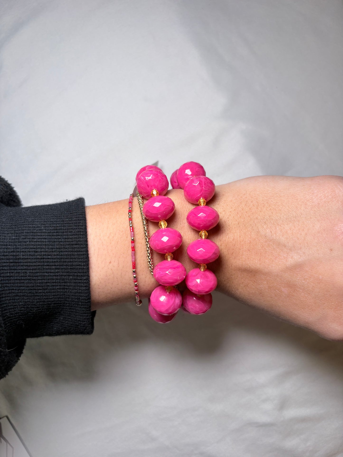 Hot Pink Faceted Beaded Stretch Bracelet