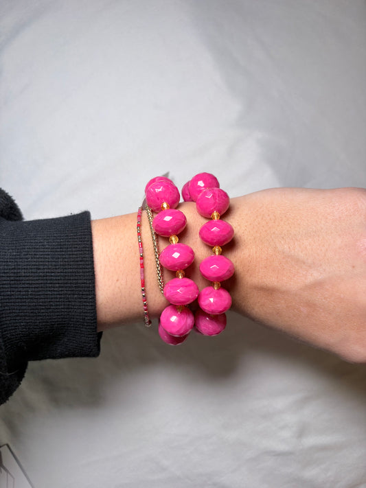 Hot Pink Faceted Beaded Stretch Bracelet