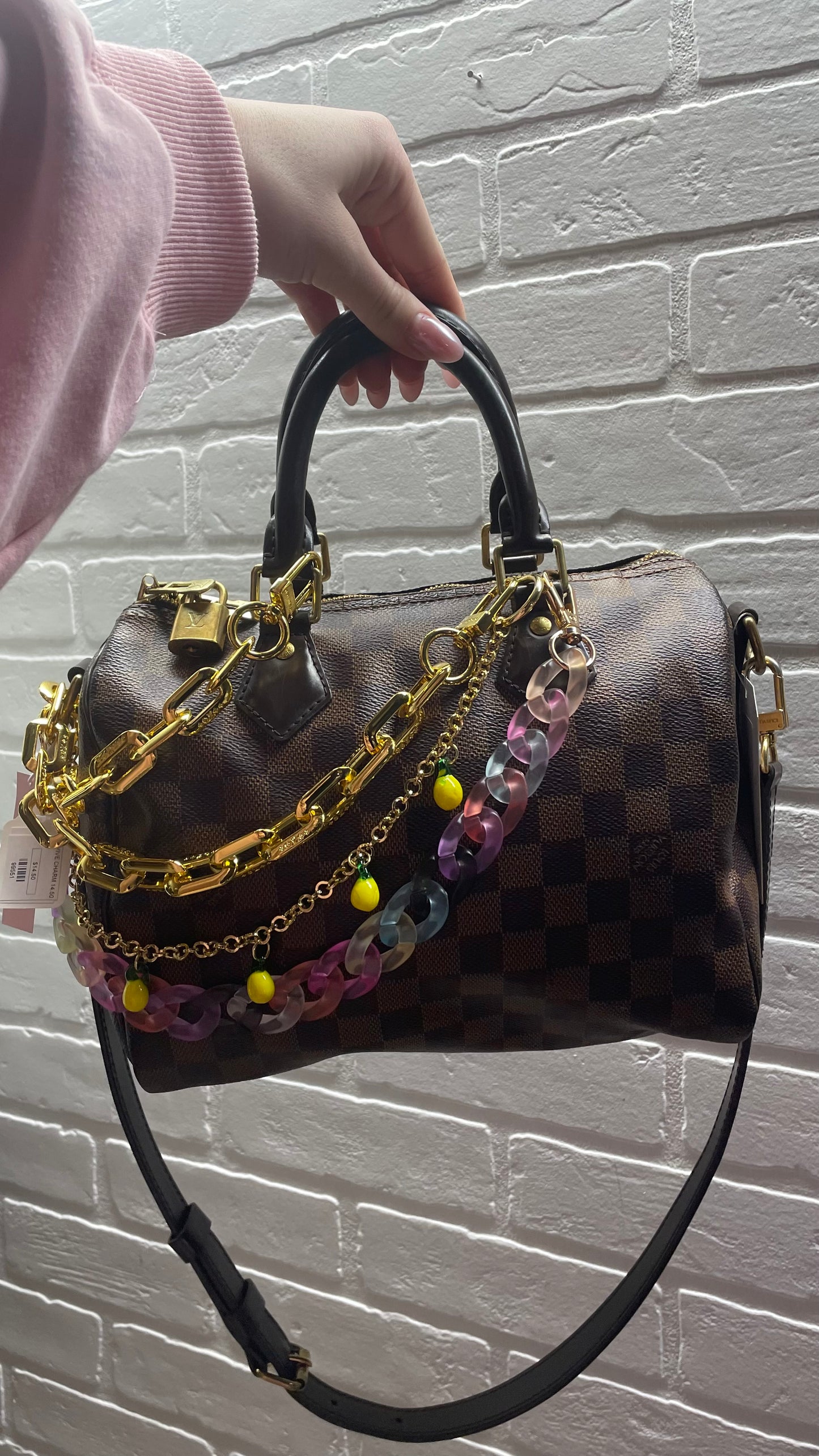 Statement Purse Charm Bundle – Gold Chain Strap, Pastel Acrylic Chain & Lemon Charm