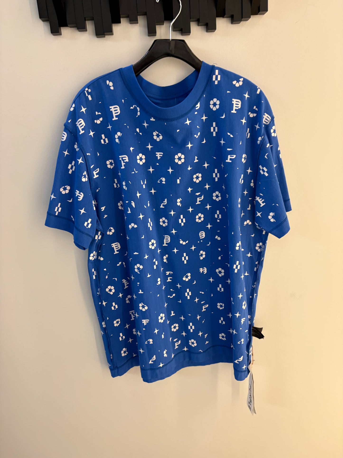 PURPLE BRAND Blue White Monogram Logo Print T-Shirt