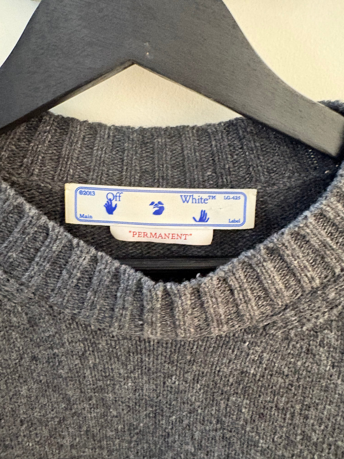 Off-White Color Block Logo Virgin Wool Sweater Dark Grey Black White Navy