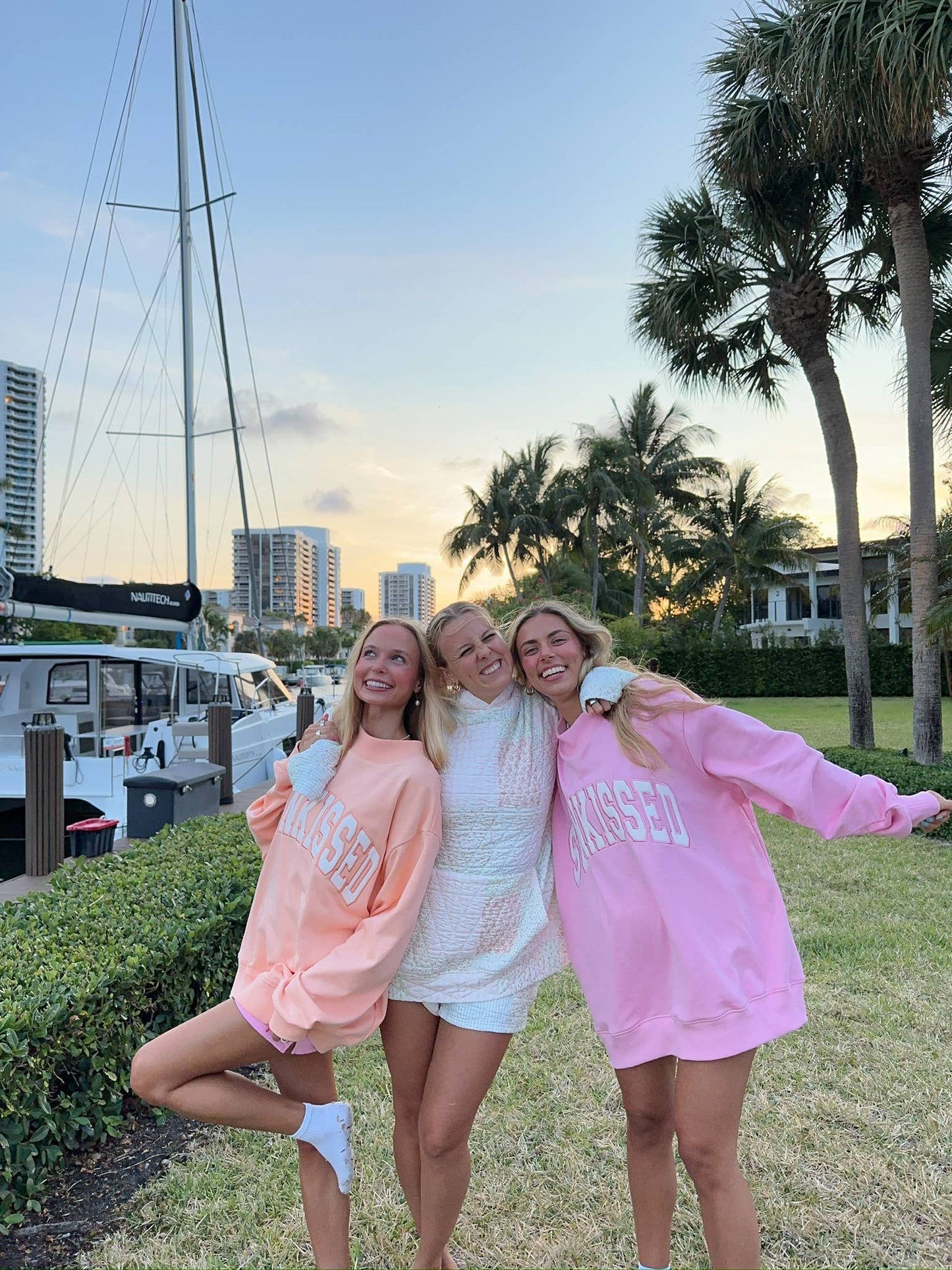 Sunkissed Coconut - Lottie Pink Varsity Sunkissed Embroidered Mockneck Sweatshirt 100% Cotton: Lottie Pink / Medium