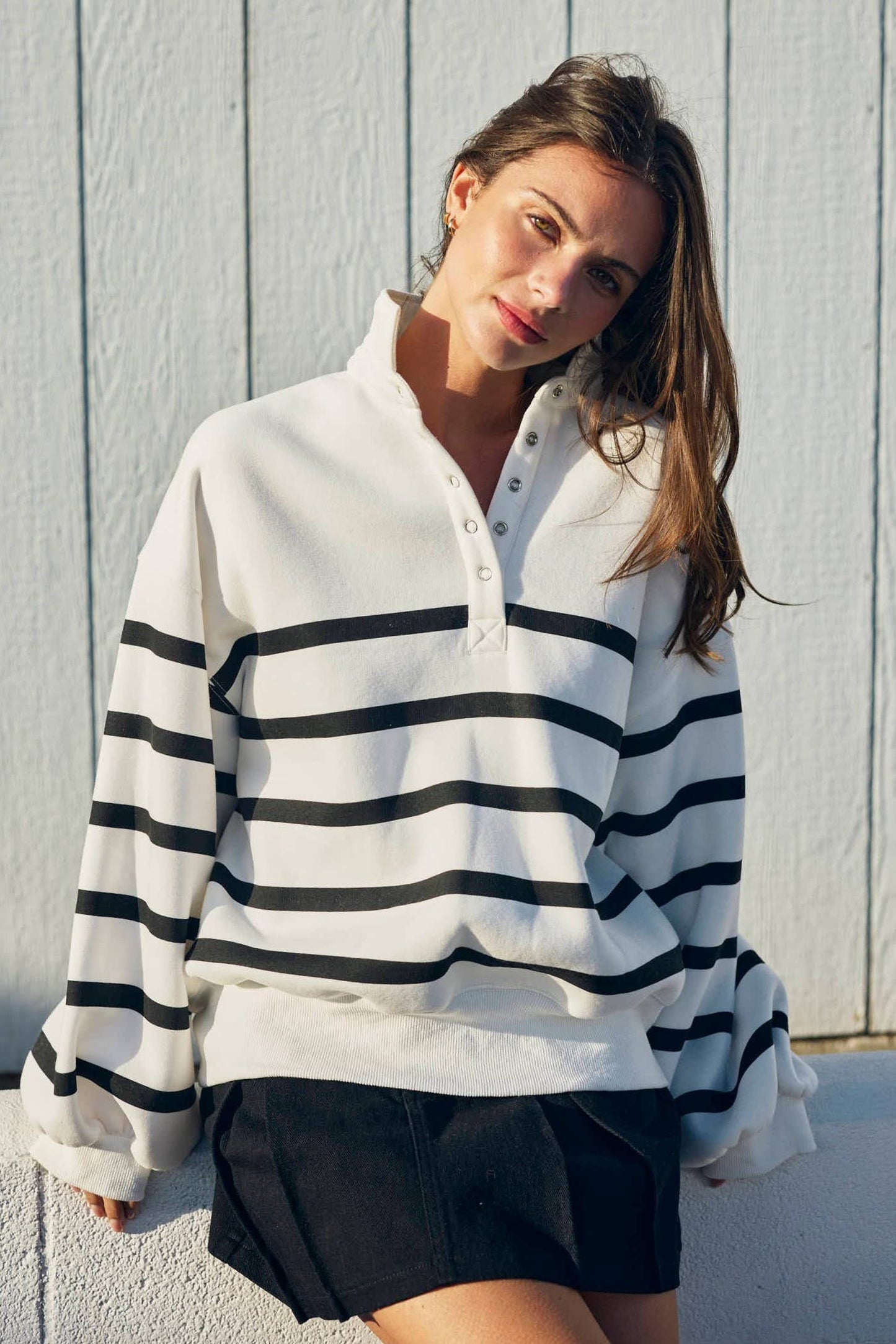 Papermoon - PT50478 - Addison Stripe Pullover: Pink/White / S-M-L (3-2-1)