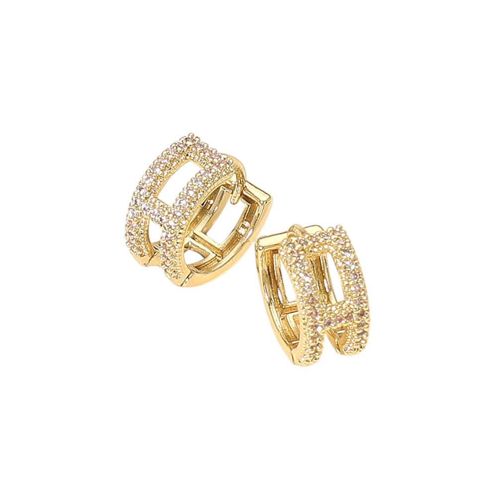 Sensibling Corp. - 14K Gold Dipped CZ Stone Paved Mini Hoop Earrings: Gold