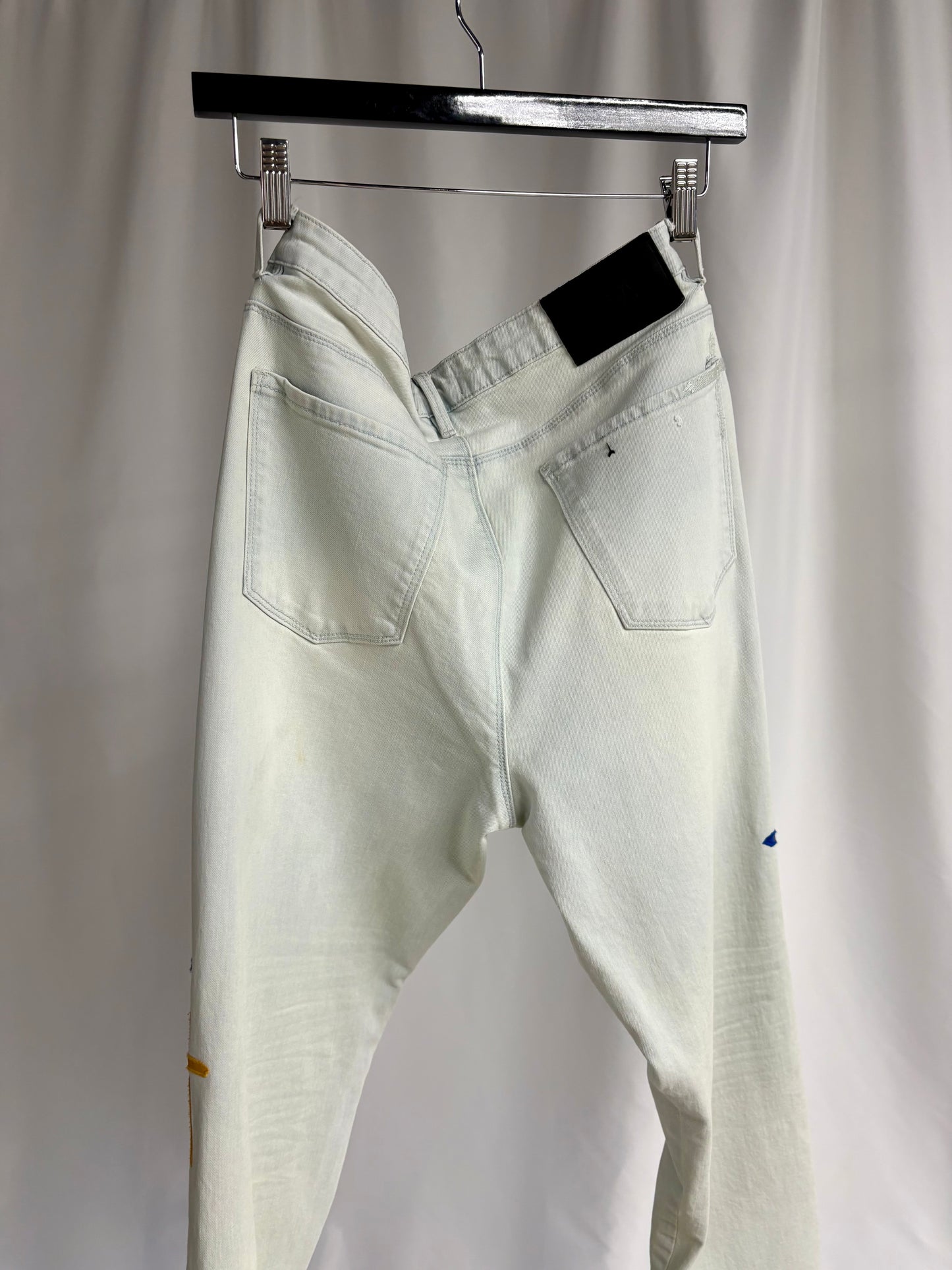 RtA Bryant Cross Embroidered Skinny Jeans Men’s Light Blue Designer Denim