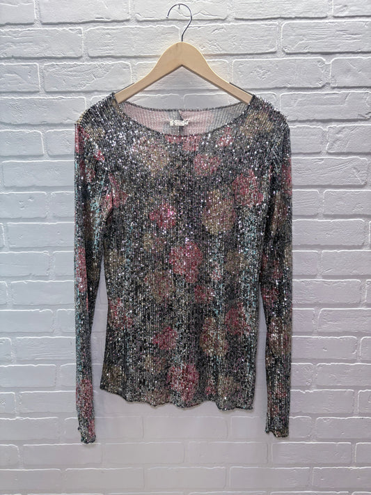 Free People Sheer Sequin Floral Long Sleeve Top – Multicolor