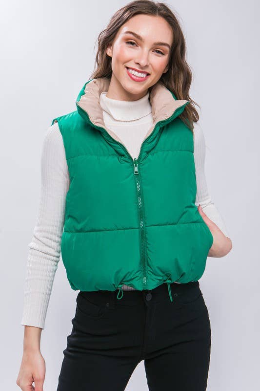 Peace Love Line - SLI4334 - REVERSIBLE PUFFER VEST: HIBISCUS / M