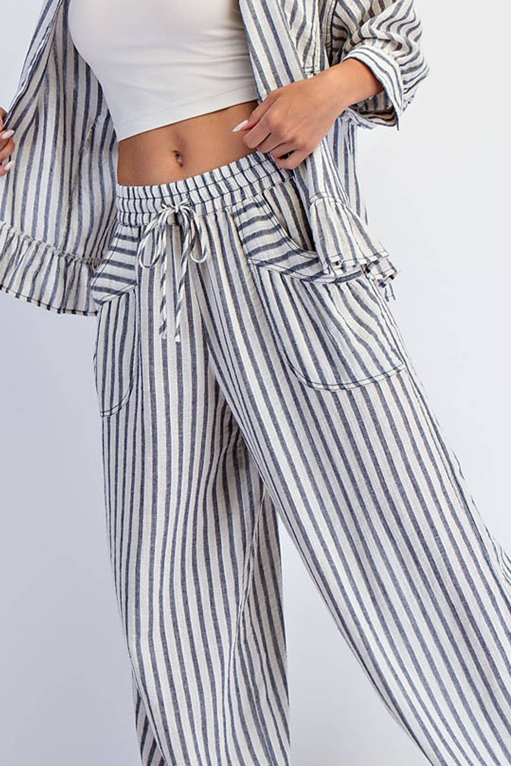 COTIERRA - STRIPE SOFT WASH LINEN BLENDED PANTS: Pink/Natural / S-M-L(2-2-2)