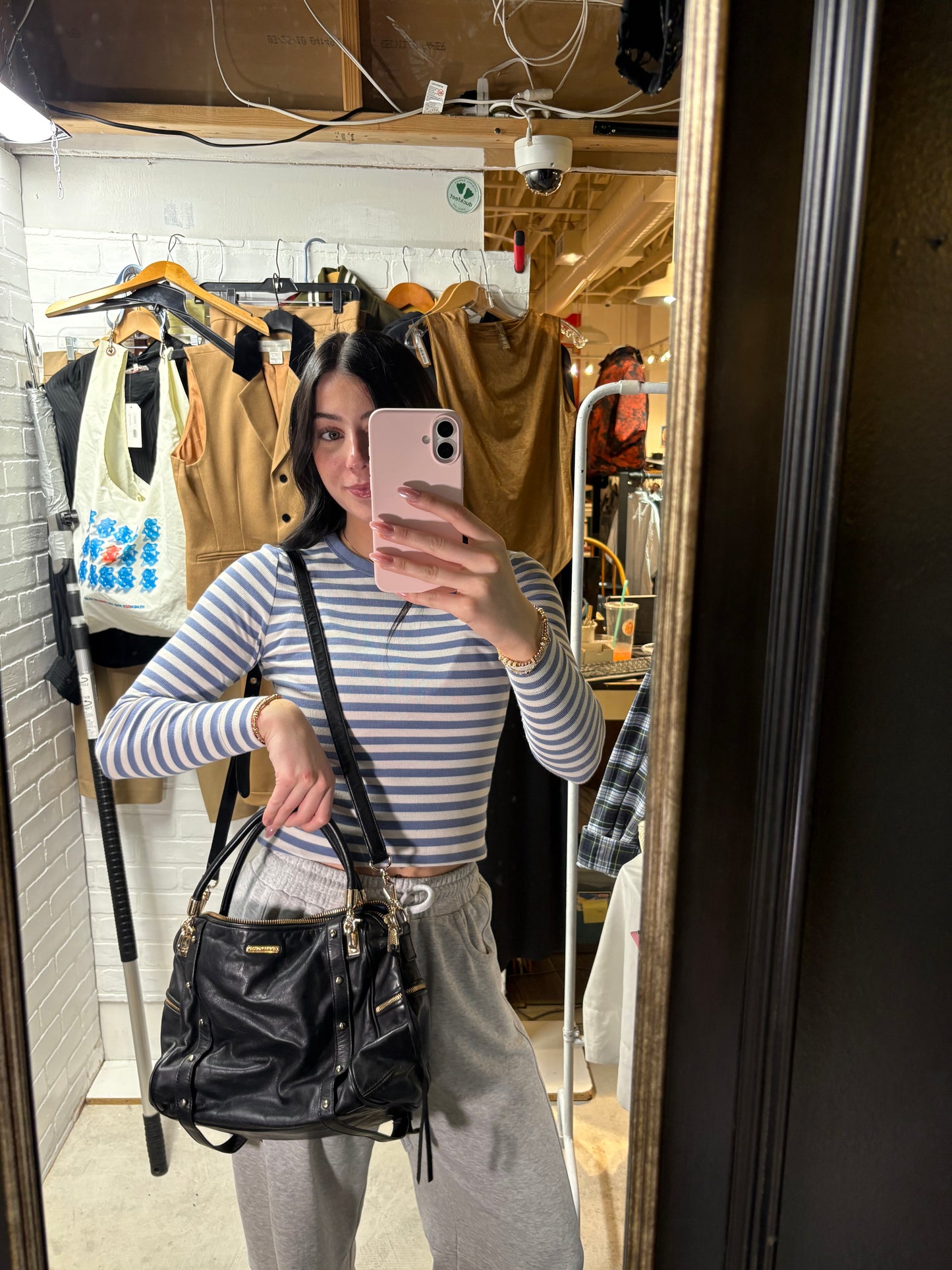 Rebecca Minkoff Black Leather Zip-Detail Satchel