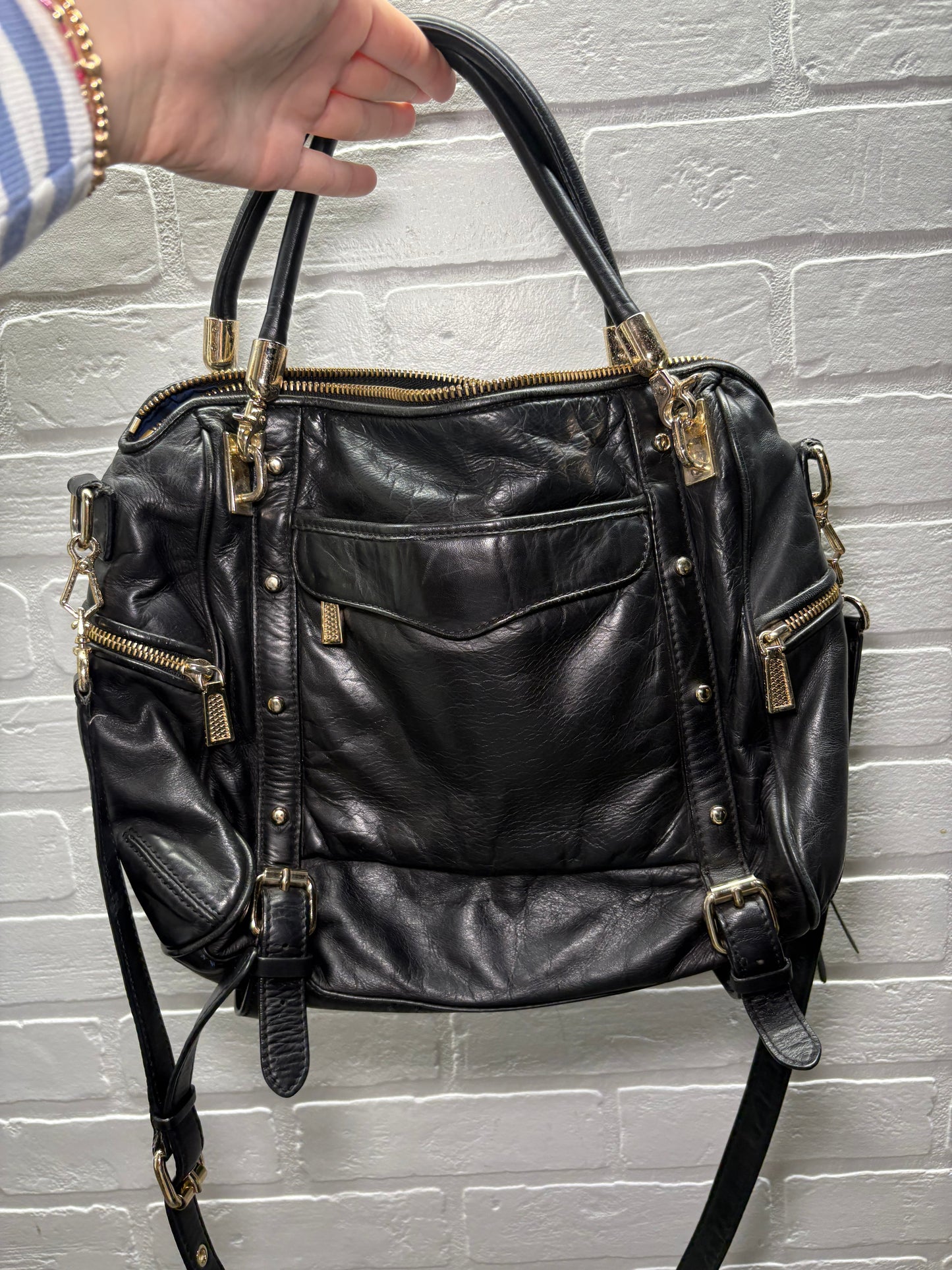 Rebecca Minkoff Black Leather Zip-Detail Satchel