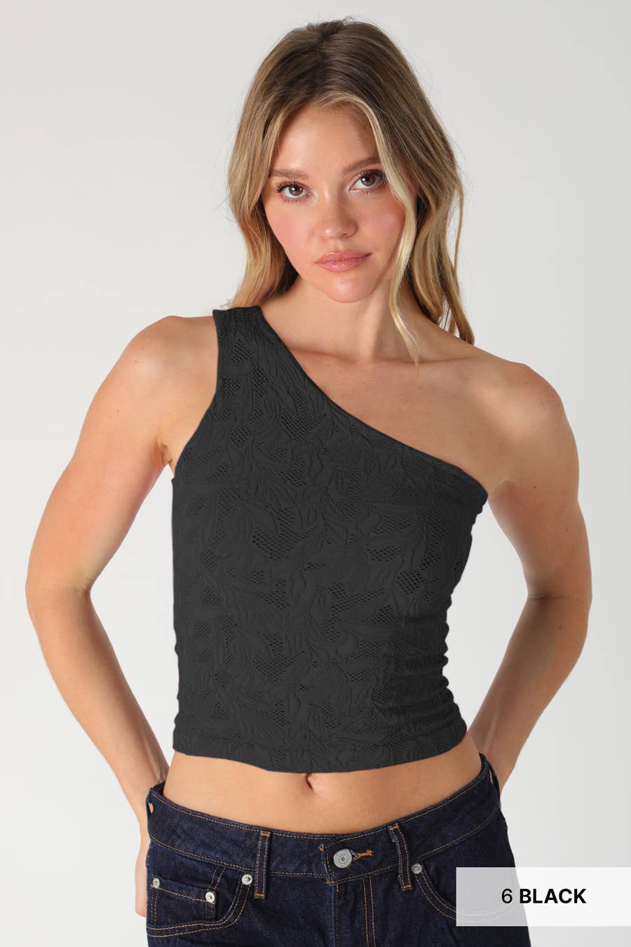 NIKIBIKI - NS8497 - Textured Lace One Shoulder Top: 2259 Marina