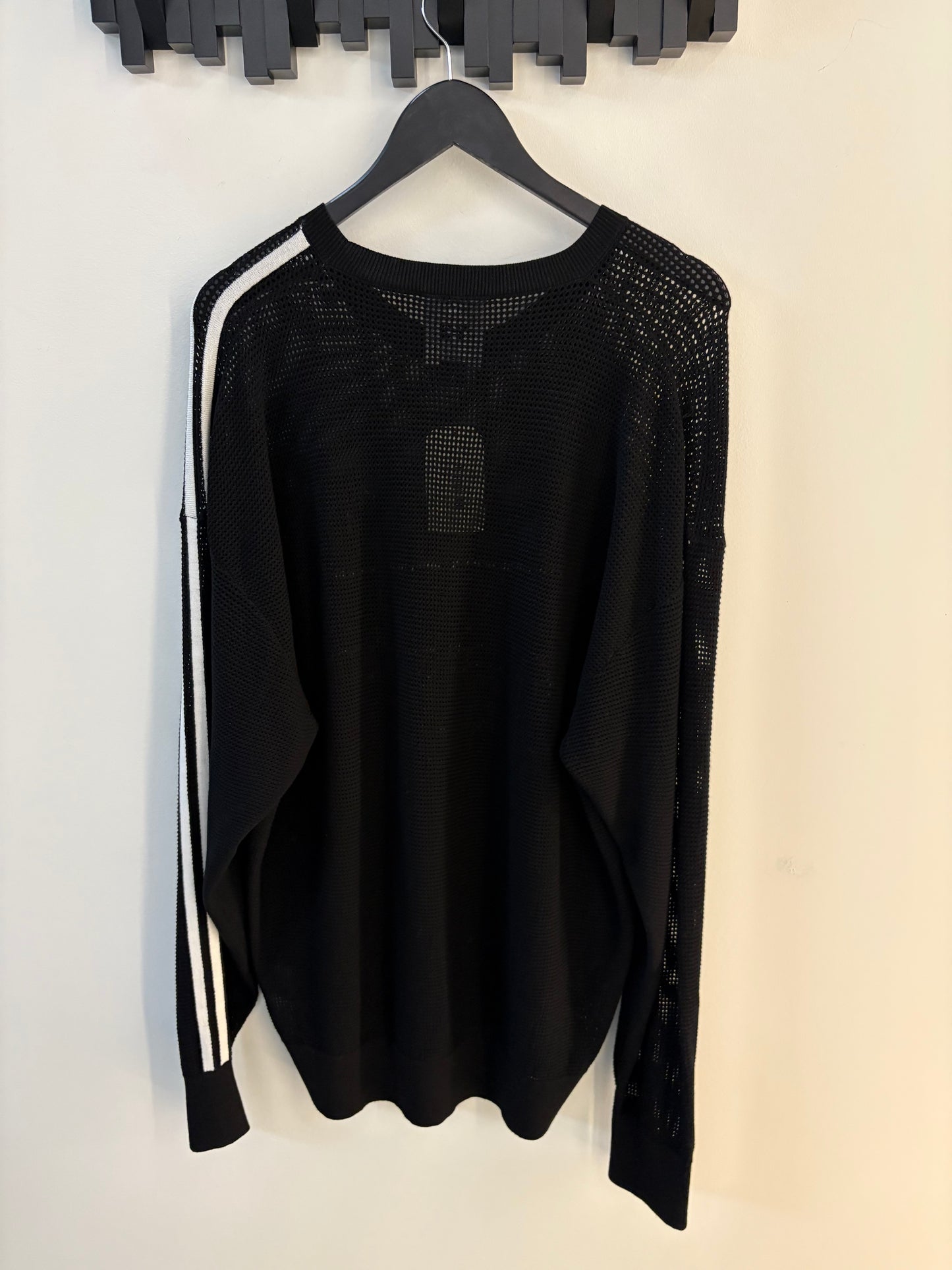 adidas Y-3 Yohji Yamamoto Distressed Open Knit Sweater Black White
