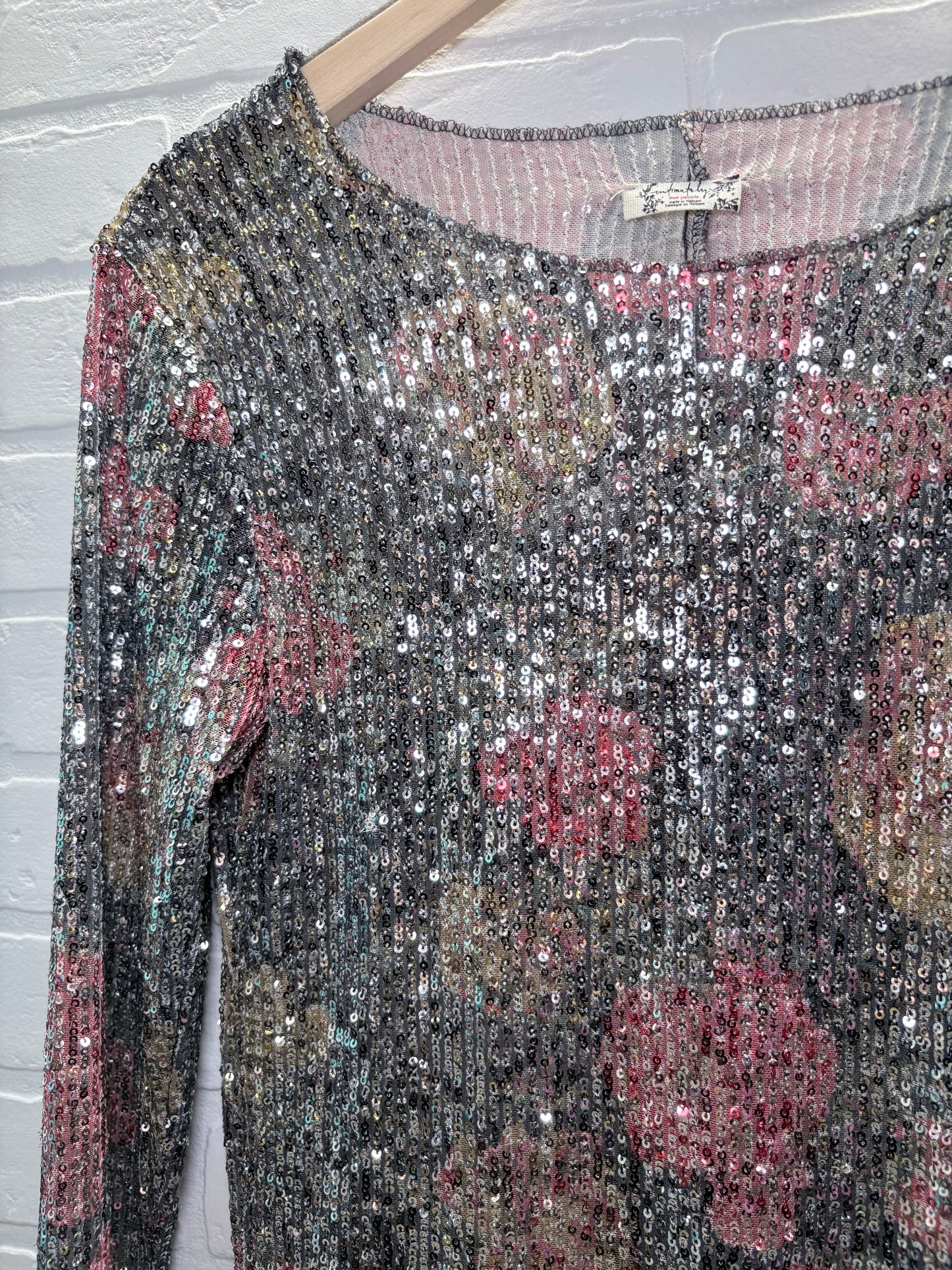 Free People Sheer Sequin Floral Long Sleeve Top – Multicolor