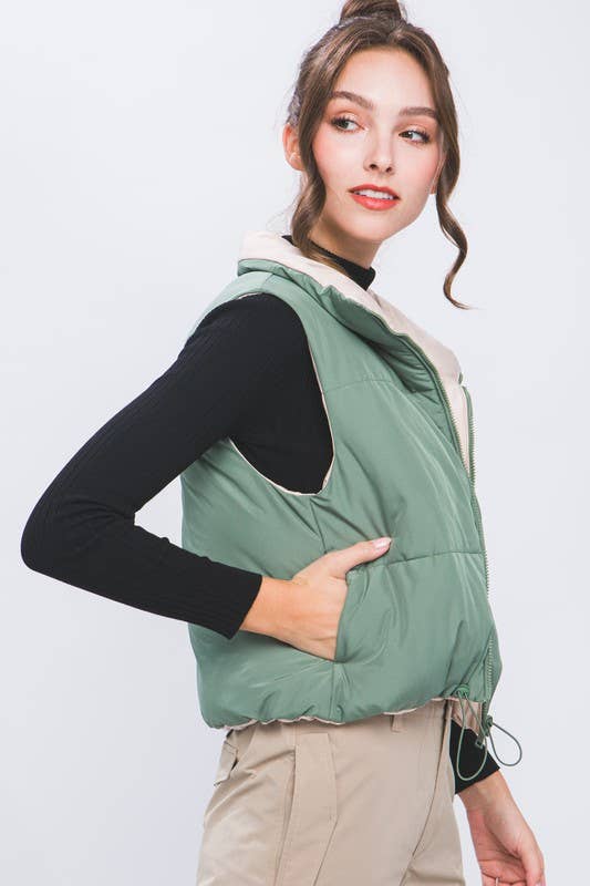 Peace Love Line - SLI4334 - REVERSIBLE PUFFER VEST: HIBISCUS / M