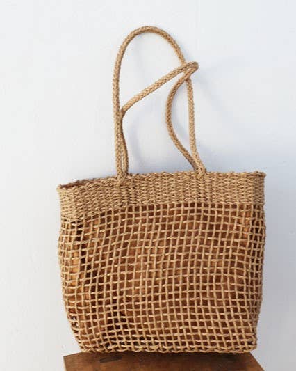 HIDDENBRAND - ECO-friendly Nature Organic Straw tote bag: Camel-lined / M
