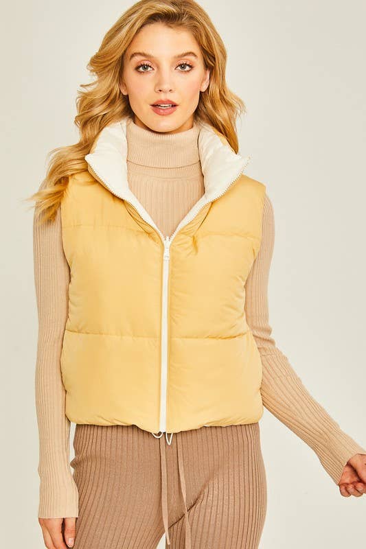 Peace Love Line - SLI4334 - REVERSIBLE PUFFER VEST: HIBISCUS / M