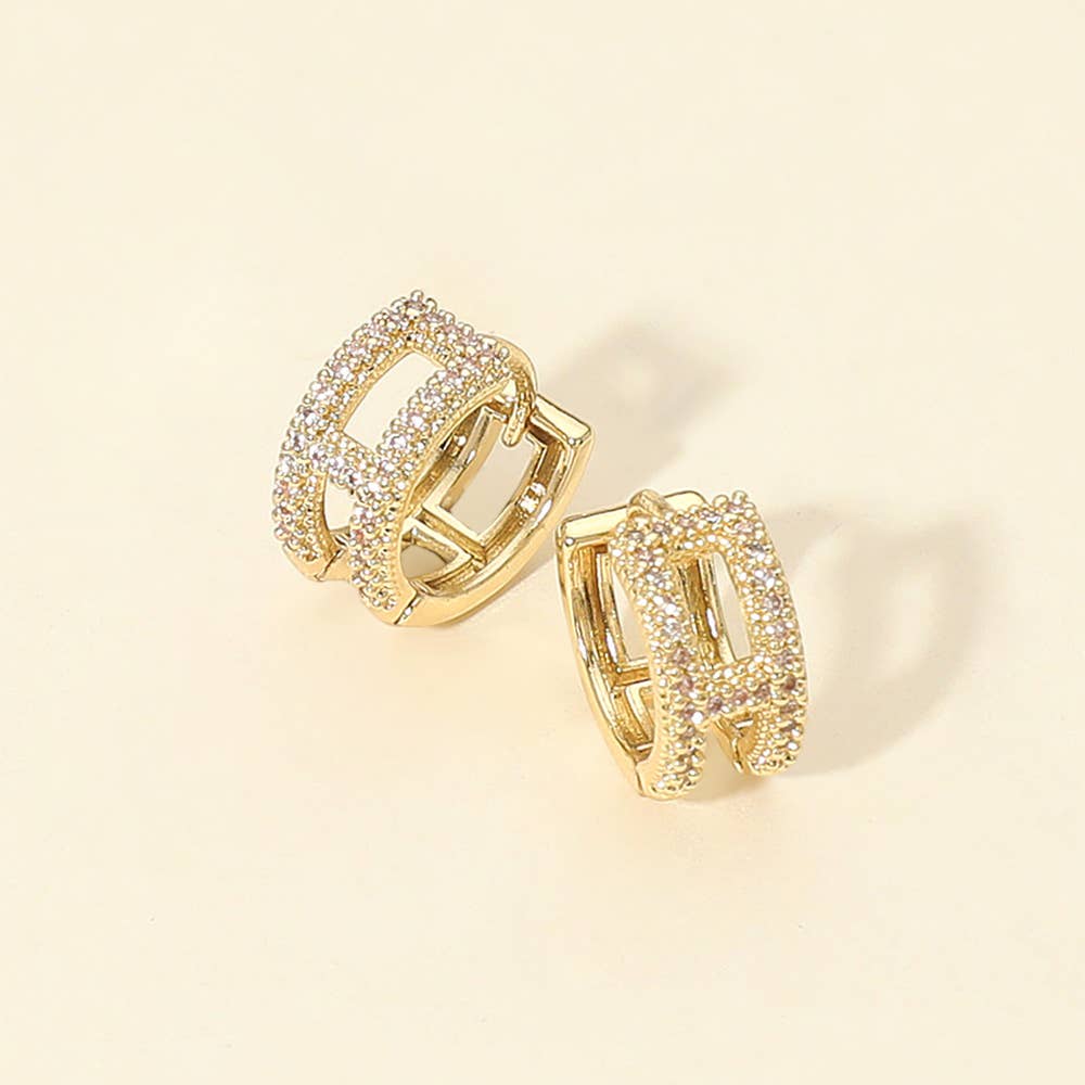 Sensibling Corp. - 14K Gold Dipped CZ Stone Paved Mini Hoop Earrings: Gold