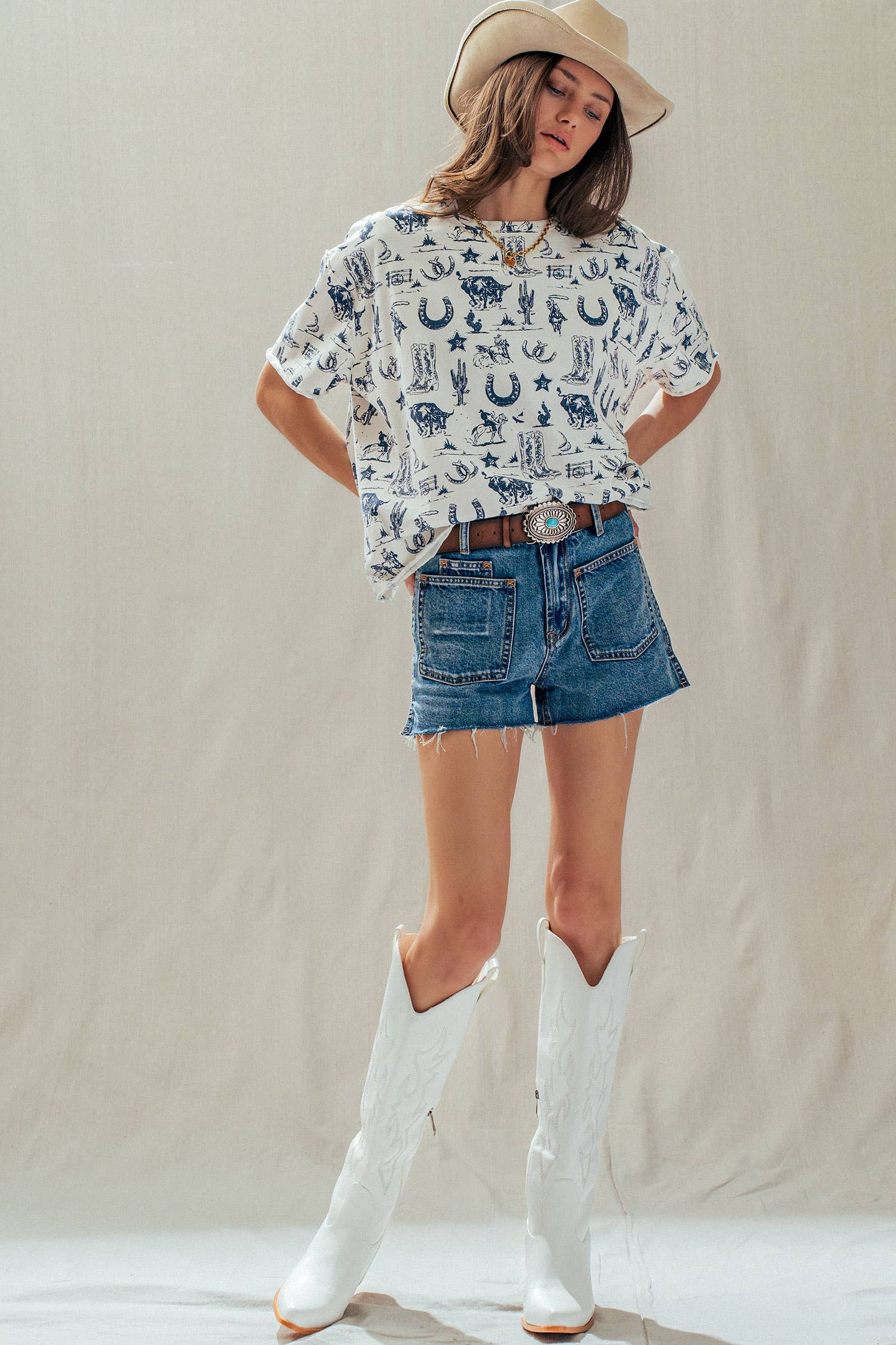 Urban Daizy - High Rise Patch Pocket Raw Hem Denim Shorts: DENIM BLUE / S-M-L:2-2-2