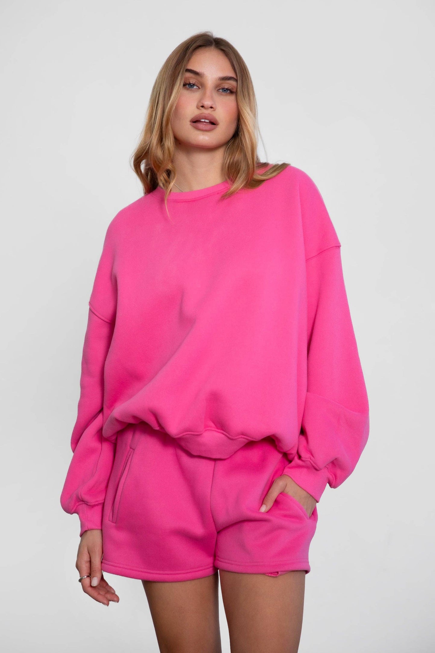 TICTOC - MOMO Plush Fleece Lounge High Waist Fleece Shorts: Blush / 3 SMALL 2 MEDIUM 1 LARGE