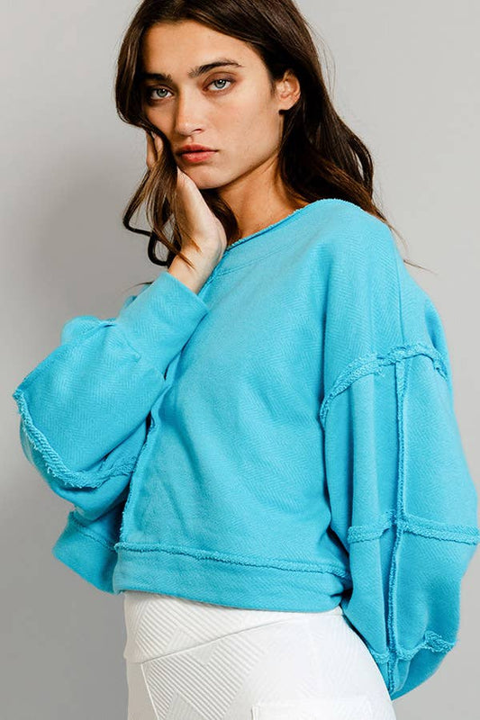 BUCKETLIST - T2170 Solid Cropped Sweatshirt: Blue / S-M-L (2-2-2)