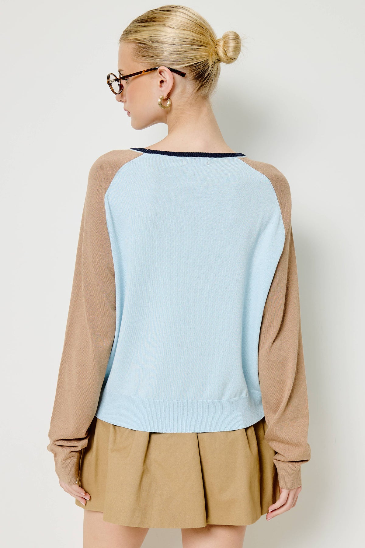 Mimosa - Colorblock Raglan Sleeve Knit Sweater: Lemonade / S
