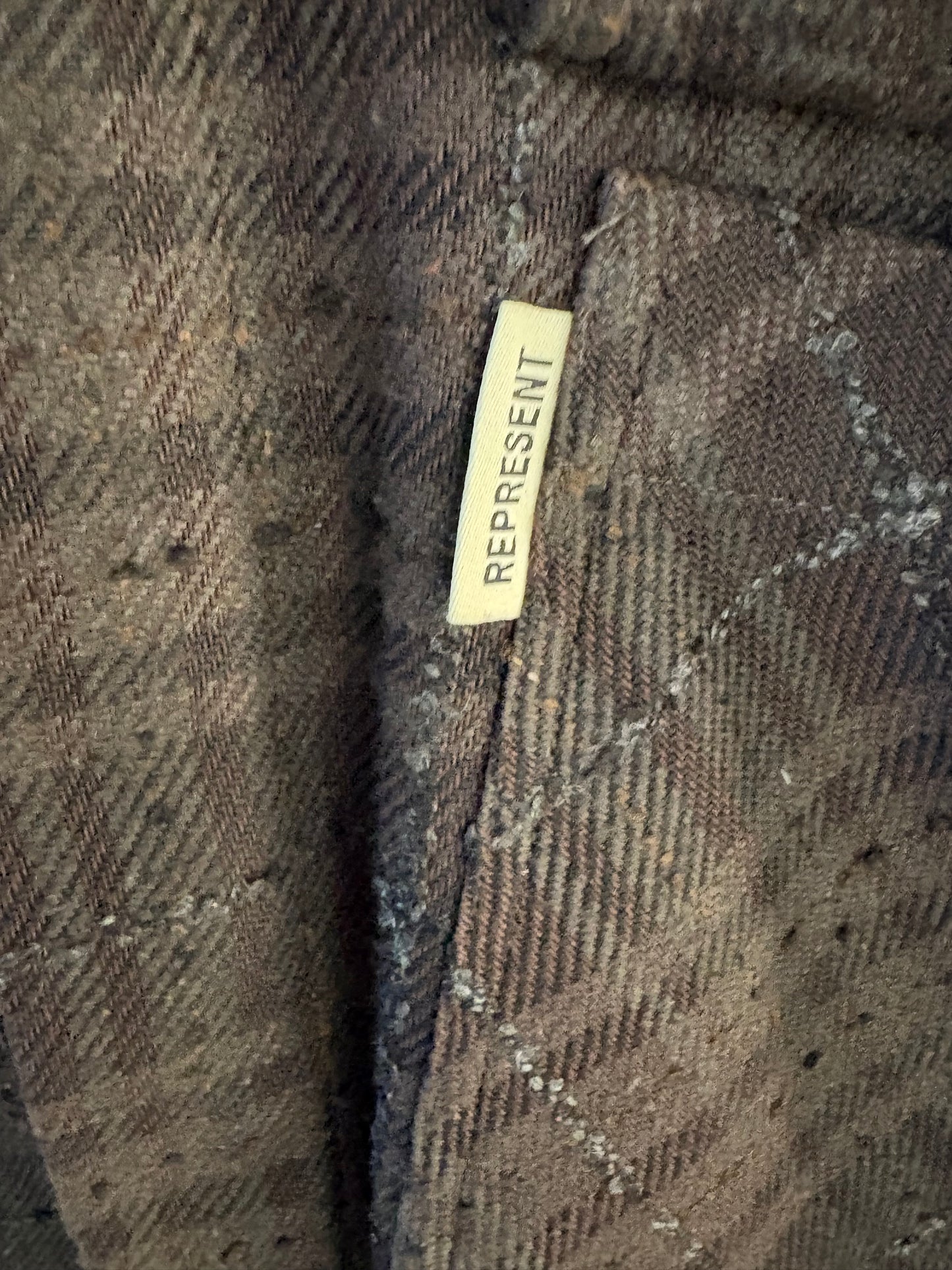 Represent Brown Textured Plaid Overshirt Shirt Jacket