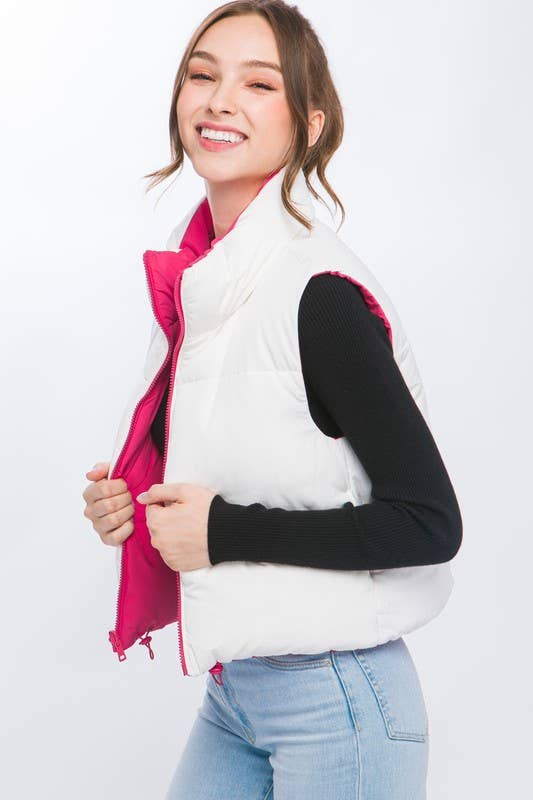 Peace Love Line - SLI4334 - REVERSIBLE PUFFER VEST: HIBISCUS / M