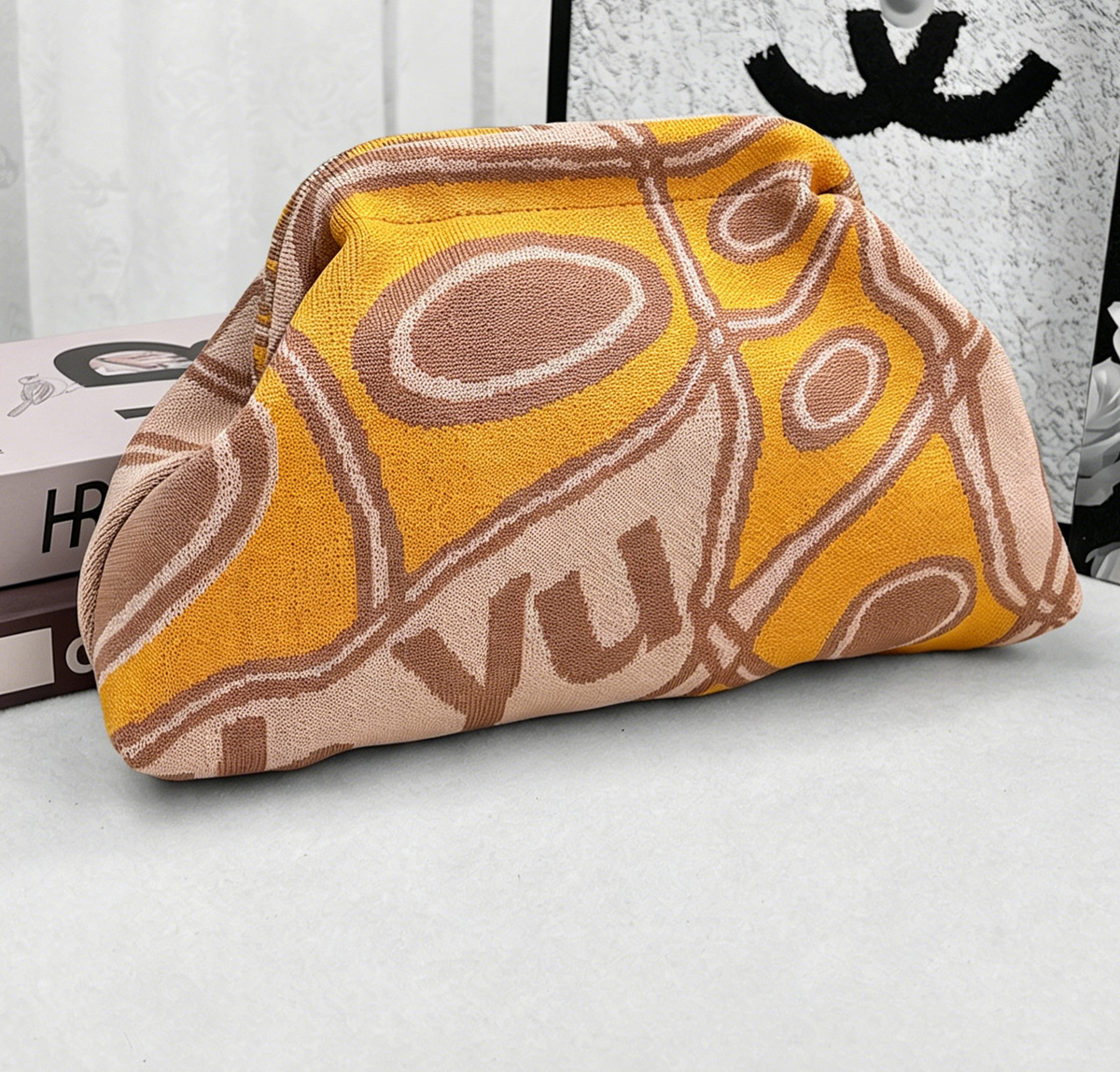 MKS America - Stripe Knit Cosmetic Bag Geo Pattern Storage Clutch: JBlack / M