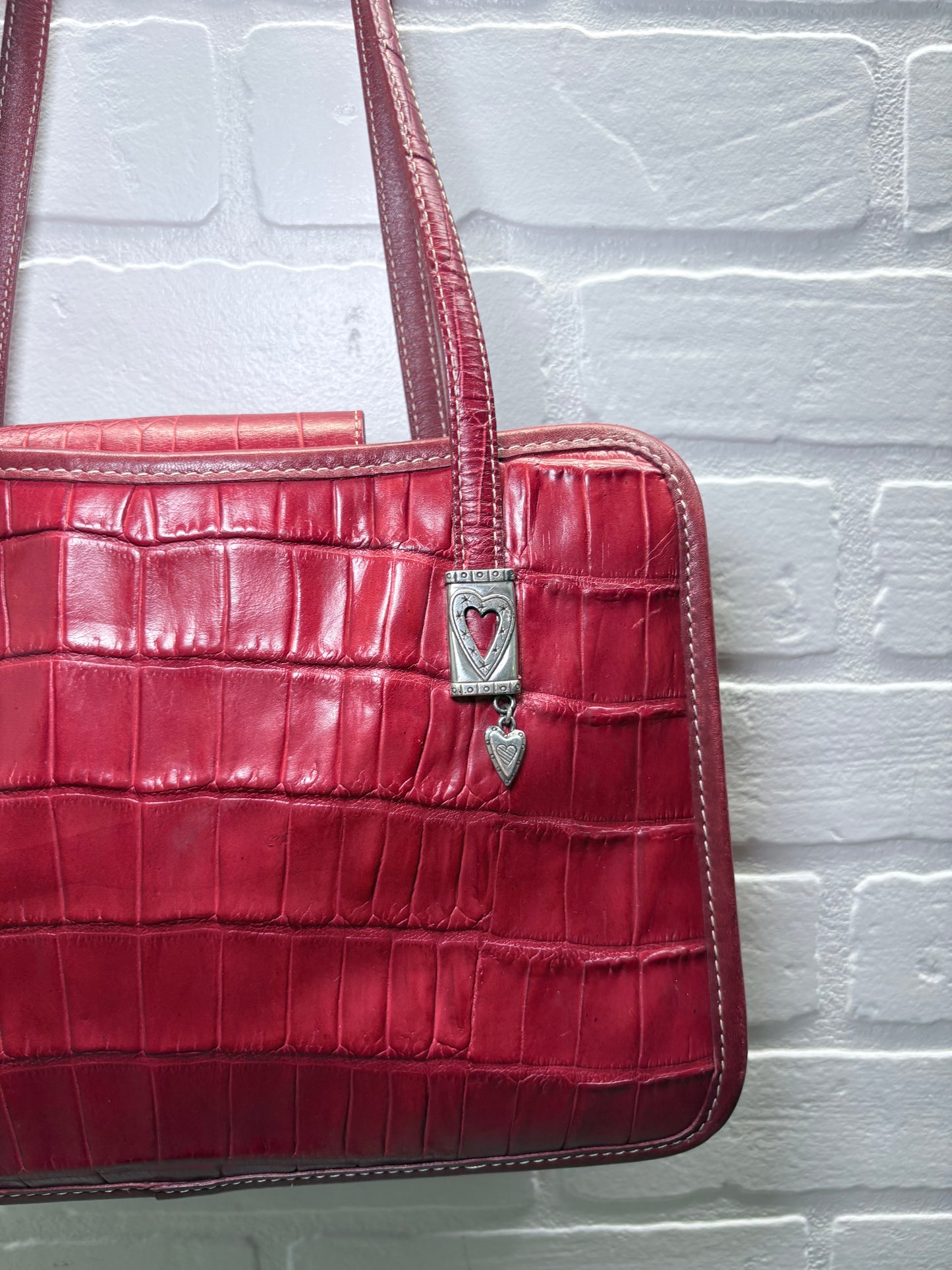 Brighton Red Croc-Embossed Leather Shoulder Bag