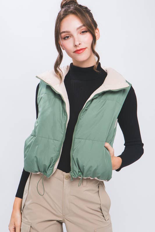 Peace Love Line - SLI4334 - REVERSIBLE PUFFER VEST: HIBISCUS / M