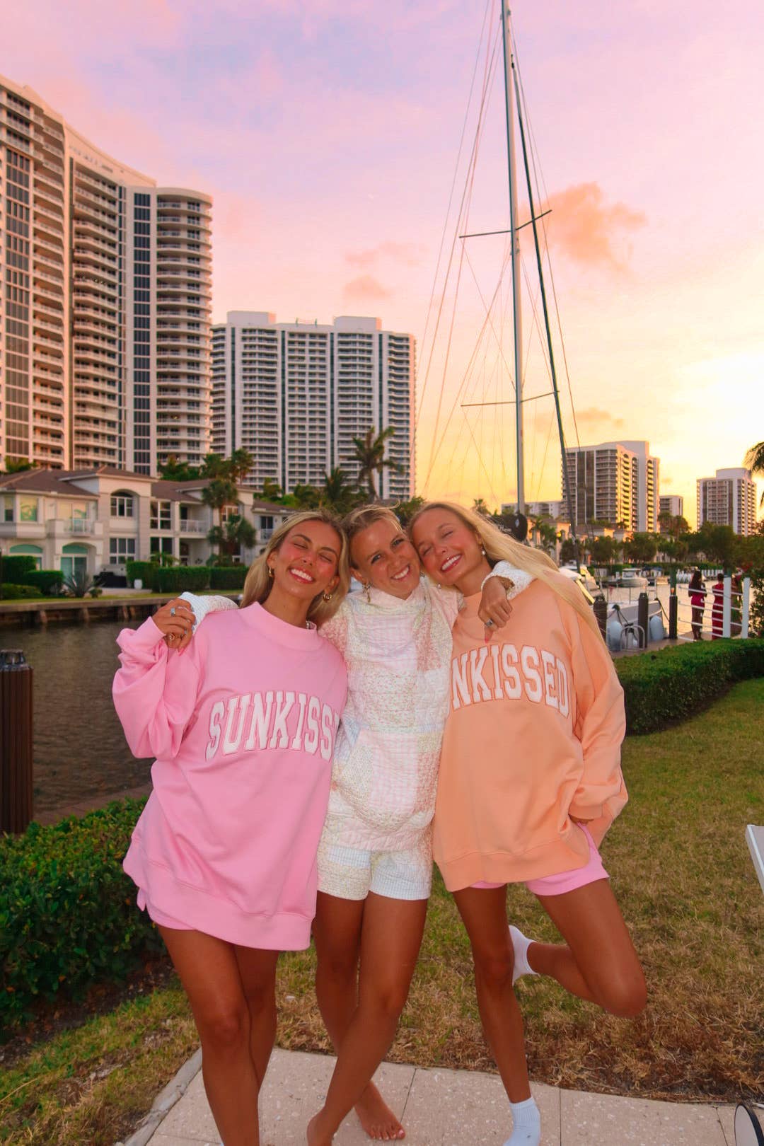 Sunkissed Coconut - Lottie Pink Varsity Sunkissed Embroidered Mockneck Sweatshirt 100% Cotton: Lottie Pink / Small