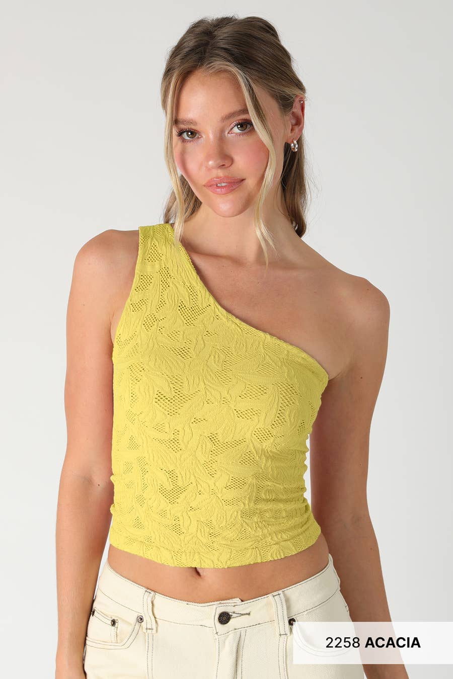 NIKIBIKI - NS8497 - Textured Lace One Shoulder Top: 2259 Marina