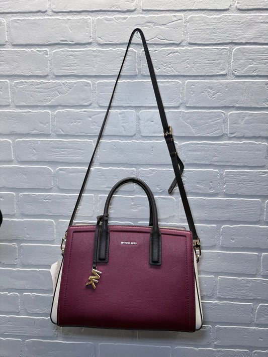 Michael Kors Colorblock Leather Satchel Crossbody Bag – Burgundy, Black & Cream