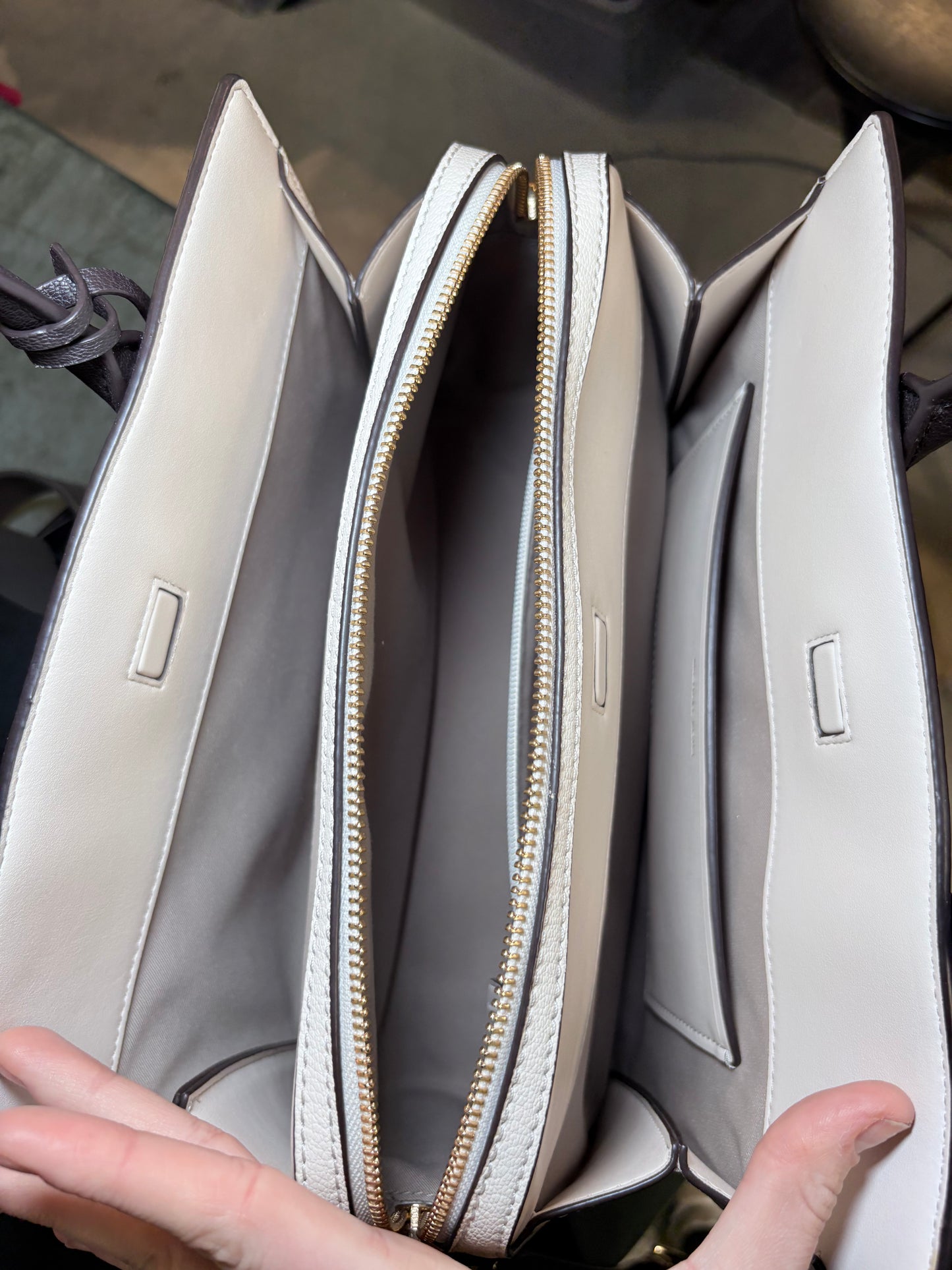 Michael Kors Colorblock Leather Satchel Crossbody Bag – Burgundy, Black & Cream