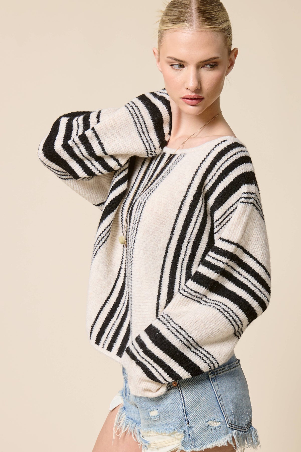 Mimosa - Striped Off Shoulder Knit Sweater: Dijon / L