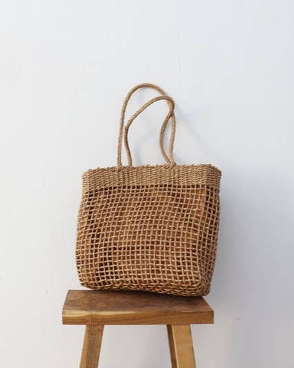 HIDDENBRAND - ECO-friendly Nature Organic Straw tote bag: Camel-lined / M