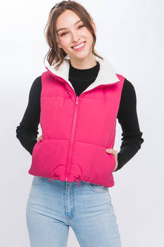 Peace Love Line - SLI4334 - REVERSIBLE PUFFER VEST: HIBISCUS / M