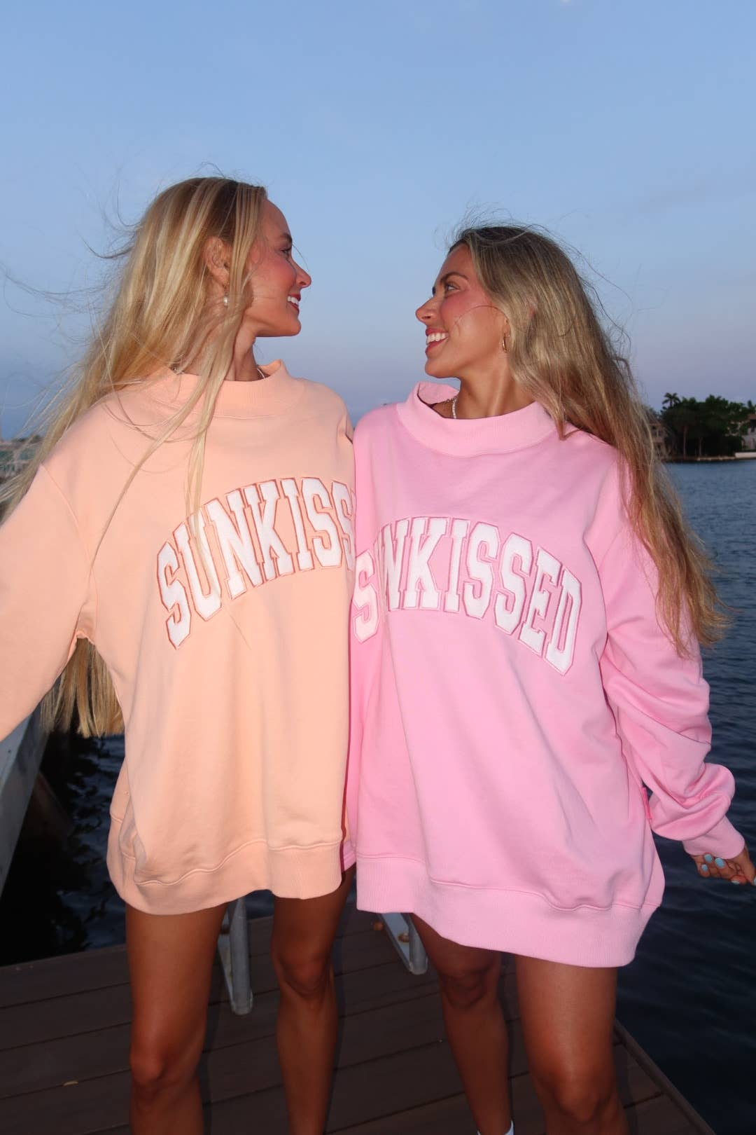 Sunkissed Coconut - Lottie Pink Varsity Sunkissed Embroidered Mockneck Sweatshirt 100% Cotton: Lottie Pink / Large