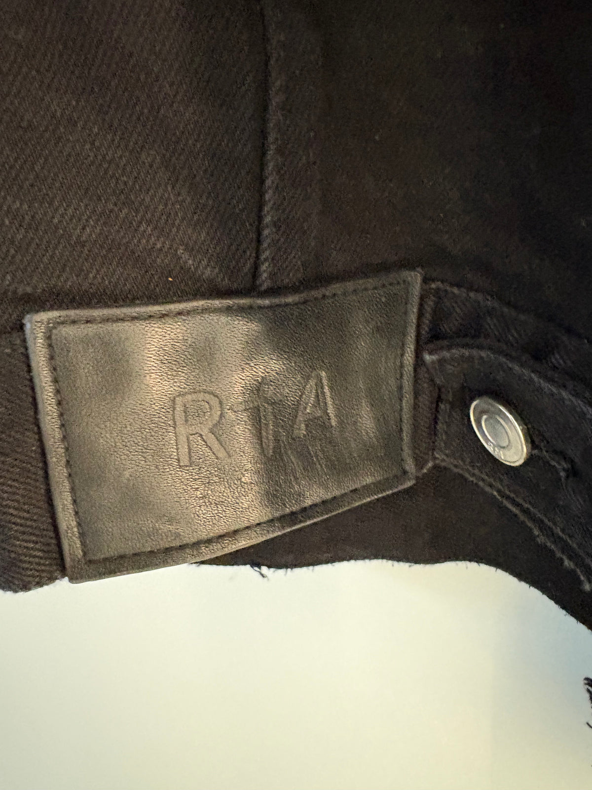 RtA Road to Awe Black Distressed Denim Trucker Jacket Embroidered Logo