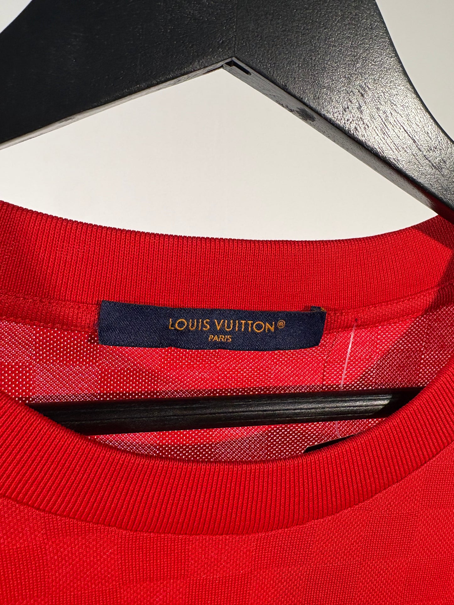 Red Louis Vuitton LV Rhinestone Logo Tee