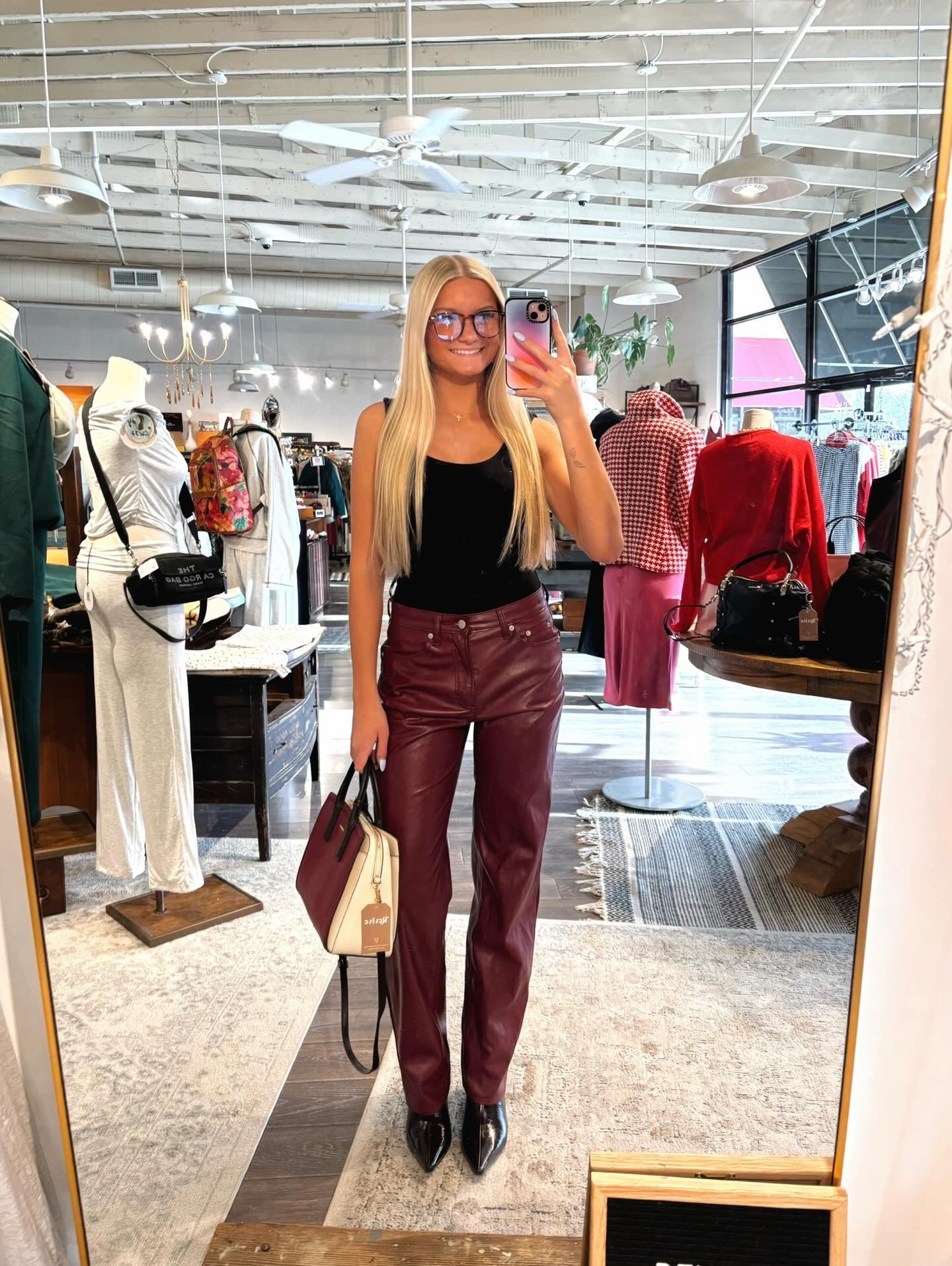 Michael Kors Colorblock Leather Satchel Crossbody Bag – Burgundy, Black & Cream