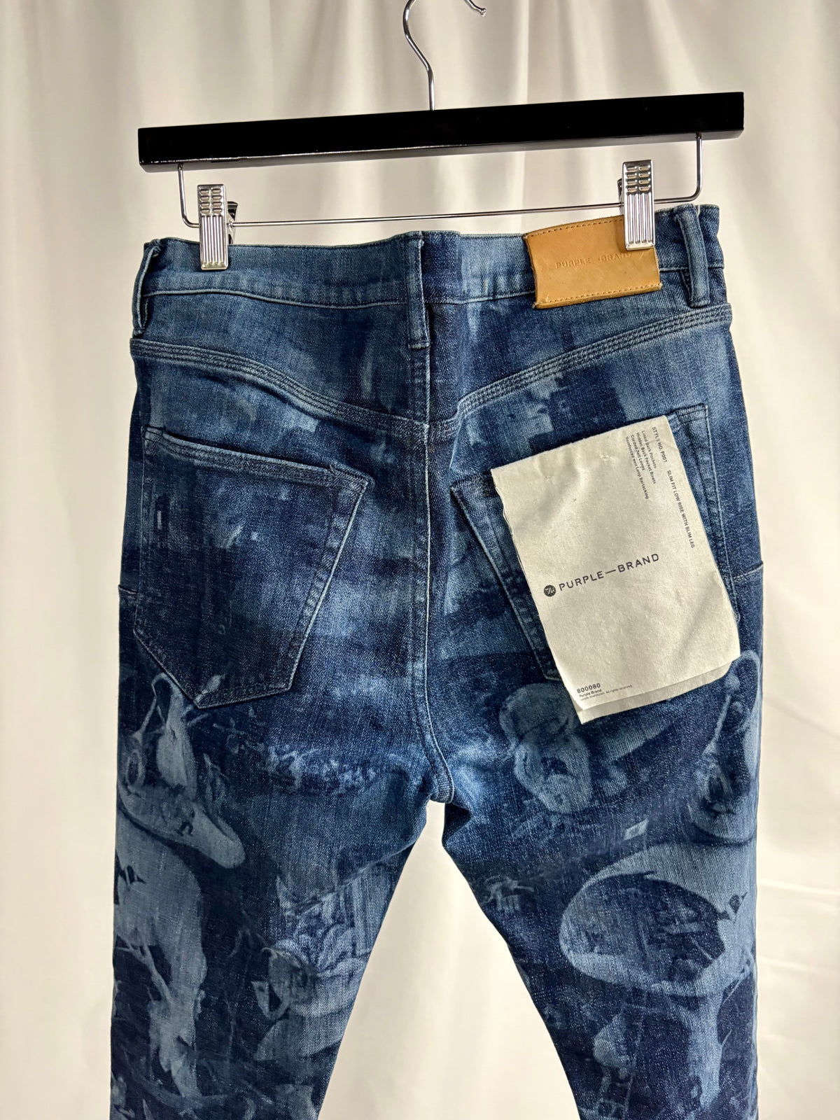 PURPLE BRAND Cherub Graphic Print Skinny Jeans Blue Indigo Men’s