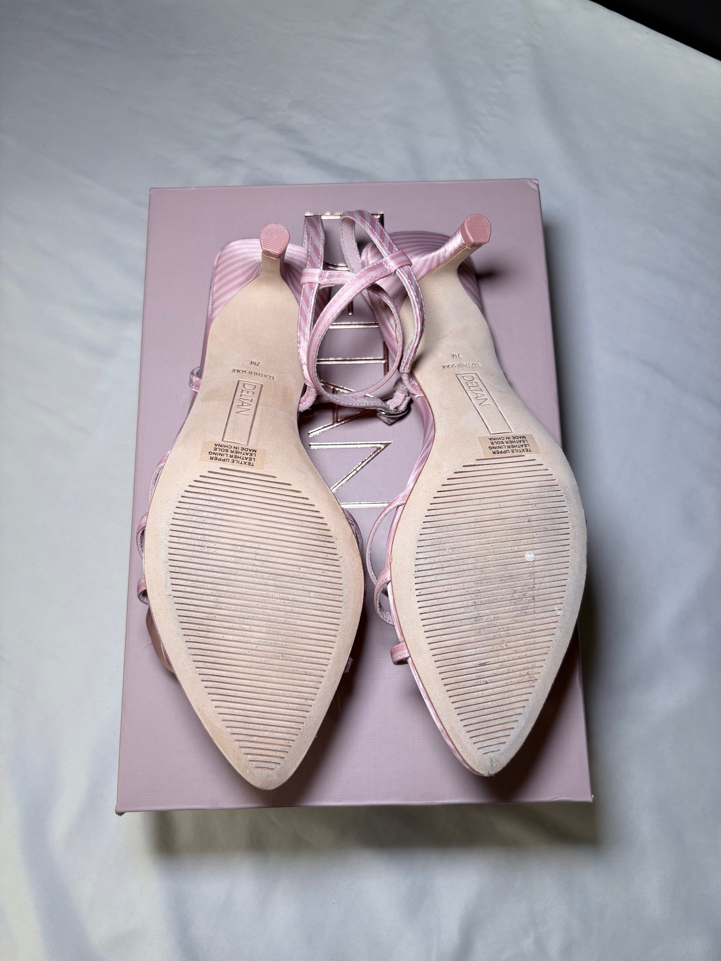 Deltan Pink Satin Rosette Strap Heels, 7.5