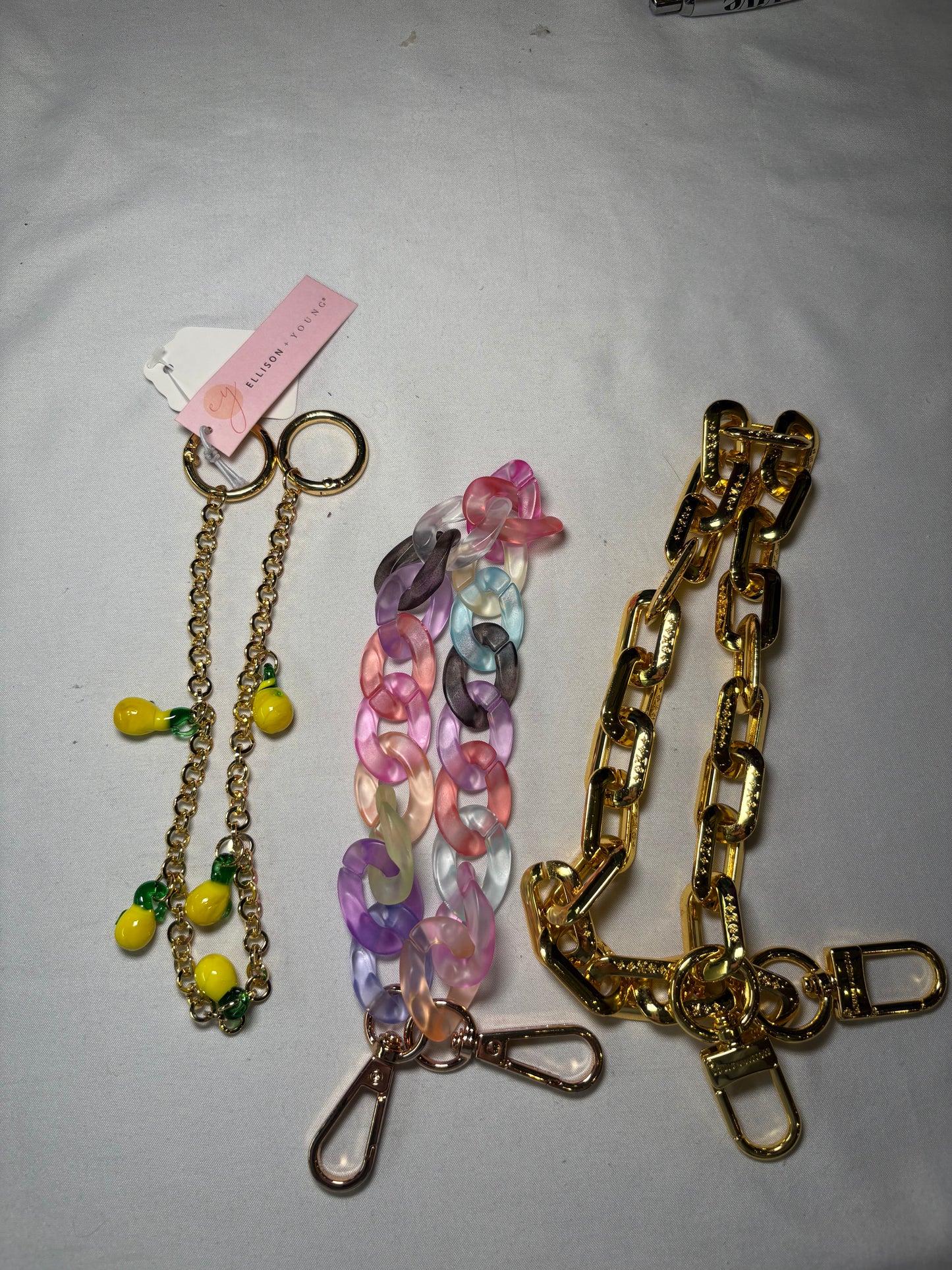 Statement Purse Charm Bundle – Gold Chain Strap, Pastel Acrylic Chain & Lemon Charm