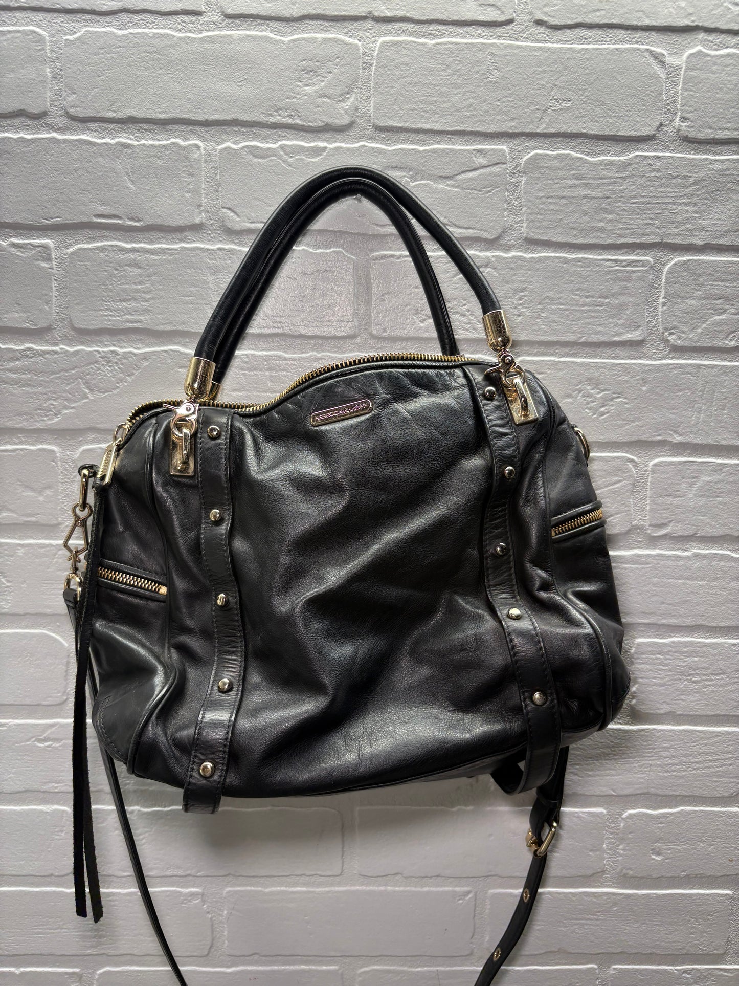 Rebecca Minkoff Black Leather Zip-Detail Satchel