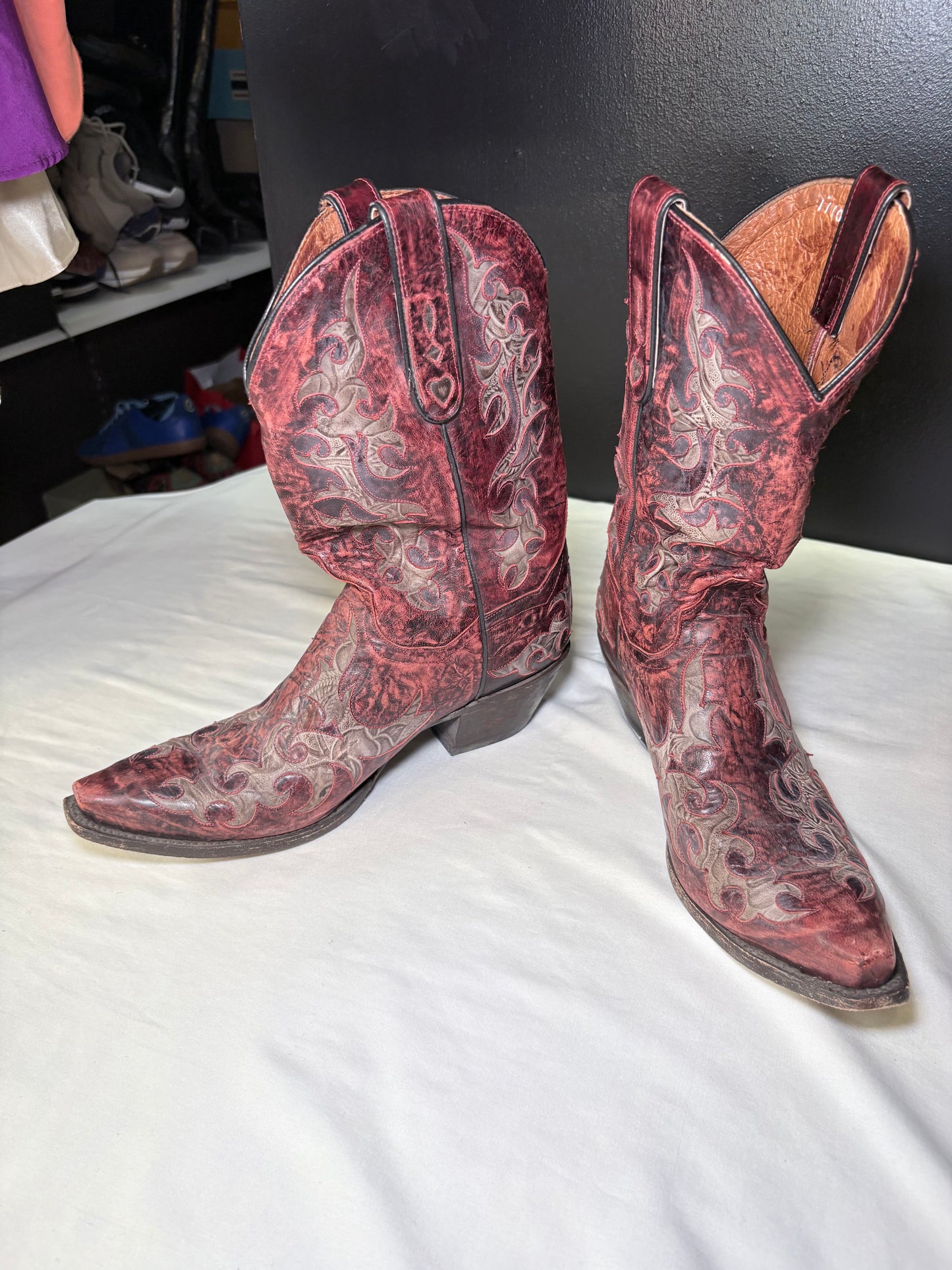 Dan Post Red Tooled Leather Western Boots
