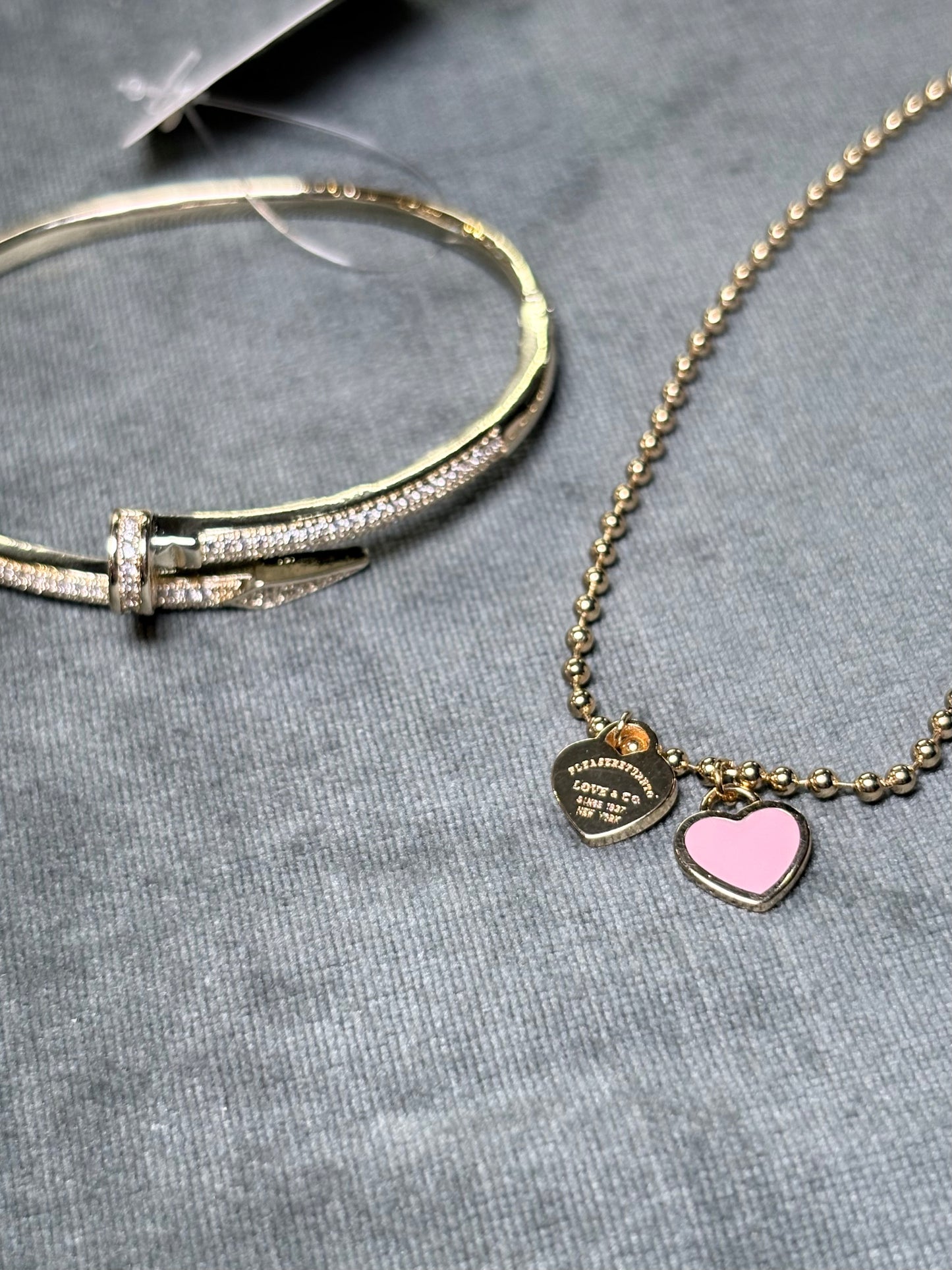 Valentine’s Day Pink Heart Gold Jewelry Gift Bundle